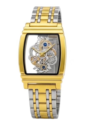 Image of ODXO Luxury Skeleton Mechanical Style Look Watch | Gold-Tone Stainless Steel Band, Transparent Dial Display | cronoworking Stainless Steel Luxury Men's Fashion Gents Watch Open dail |