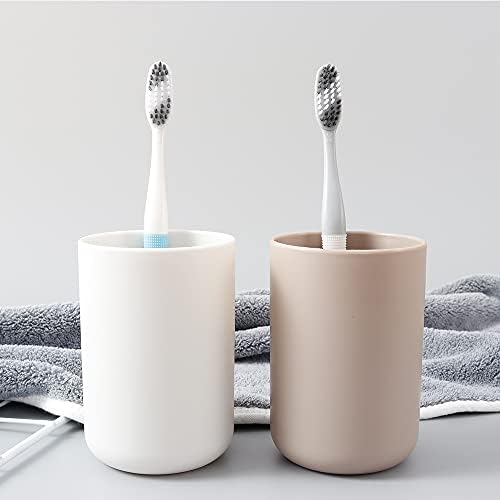 wongwongcat Cup 300ml, Japanese-Style Unbreakable Reusable Drinking Cups Set of 2 Colors, Tumbler Plastic Toothbrush Cup, Dishwasher Safe (White & Brown)