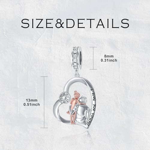 Image of PROESS Father Mother Daughter Charm fit Charms Bracelet Sterling Silver Charms for Bracelets Birthday Valentines Day Gifts for Daughter Mother Lover