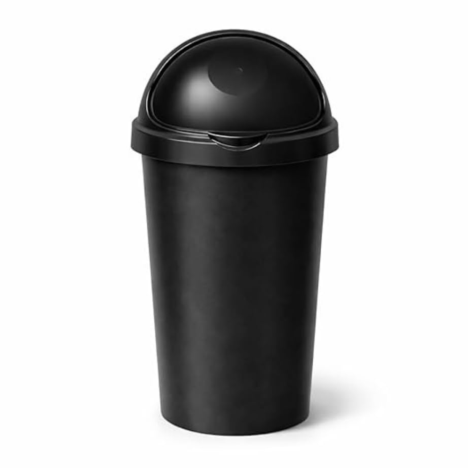 OptiProducts 60L Heavy-duty plastic Bullet trash Bin with flip lid (BLACK) Ideal for Kitchen Office & Outdoor Cleaning Needs Ideal for Indoor AND Outdoor