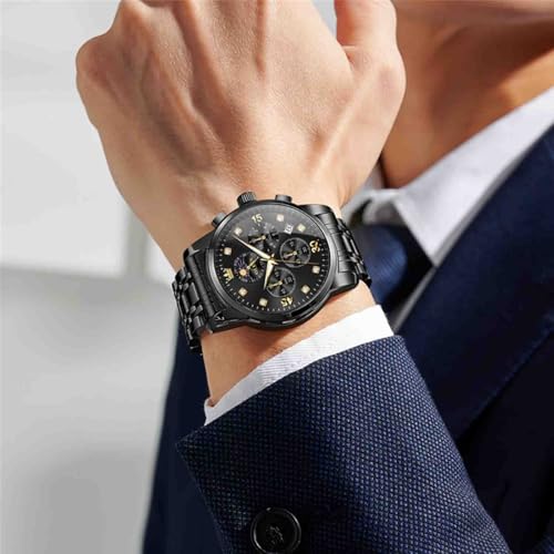 OLEVS Men Multifunction Watch, Multi Dial Waterproof Luminous Chronograph Watch with Date,Stainless Steel Watches,Moon Phase ﻿Luxury Watches