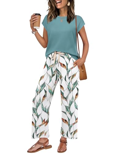 Image of WIHOLL Two Piece Sets for Women Summer Spring Outfits Lounge Sets Beach Vacation Clothes Airport Travel Matching Clothing