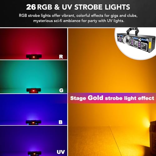 Image of DJ Lights for Parties, Pro 7 in 1 DMX & Sound Activated DJ Lights Show Machine with Disco Ball Light, UV Black Lights - Sound Activated LED Lighting for Home, Karaoke, Birthday and DJ Events World Cup