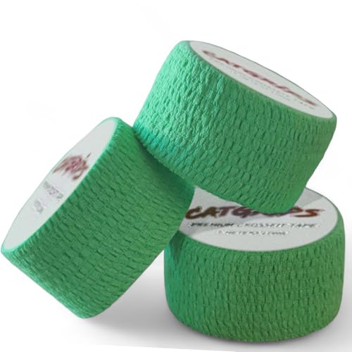 CATGRIPS Tape Crossfit, Rollos XL de 7m x 3.8cm, Tape Crossfit Dedos, Cinta Crossfit Dedos, Esparadrapo Crossfit, Crossfit Tape, Protección Crossfit, Crossfit Manos (Verde Claro, 3 tapes x 38mm)