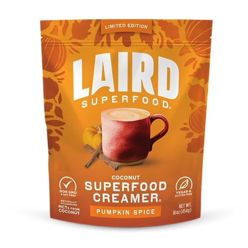 Image of Laird Superfood Non-Dairy Original Superfood Pumpkin Spice with Real Pumpkin and Spices, Coconut Powder Coffee Creamer, Gluten Free, Non-GMO, Vegan, 16 oz. Bag, Pack of 1
