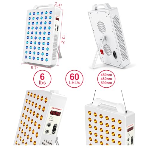 Image of BONTANNY Blue /Yellow Light Therapy, 450 /480 /590nm 3 Wavelengths Blue Yellow Light Device with 60 Dual Chip Clinical Grade LEDs, Remote Control, Timer for Face, Body, Improve Skin, BO-300 (White)