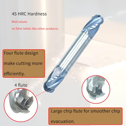 Image of 3 /8 inch Carbide Ball Nose End Mill, Double End, 4 Flute Solid Carbide Ball Nose End Mill, 2-1 /2 inch Overall Length, Helix Angle: 30, AlTiN Coated,3 /8 inch Cutting Diameter, 9 /16 inch Length of Cut
