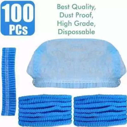 Image of Disposable Bouffant Caps for Women & Men | Non Woven Hair Net Cap | Elastic Head Cover for Hospital, Kitchen, Food Industry, Spa & Salon Use (Blue, PAck Of 400)