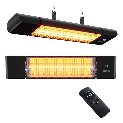 Infrared Electric Patio Heater,Outdoor Electric Patio Heater, Hanging Mounted and Ceiling Mounted Heater for Patio, Garage, Backyard, 1500W, Black