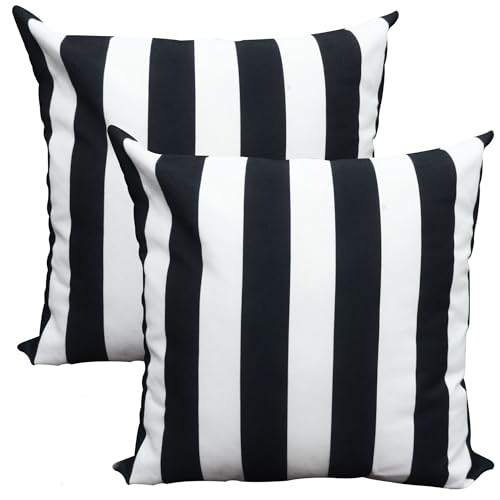 GHSJYO Waterproof Throw Pillow Covers 24x24inch Set of 2 Farmhouse Outdoor Black and White Stripes Square Pillow Cushion Case Claasic Cotton Linen Pillowcase for Home Decor