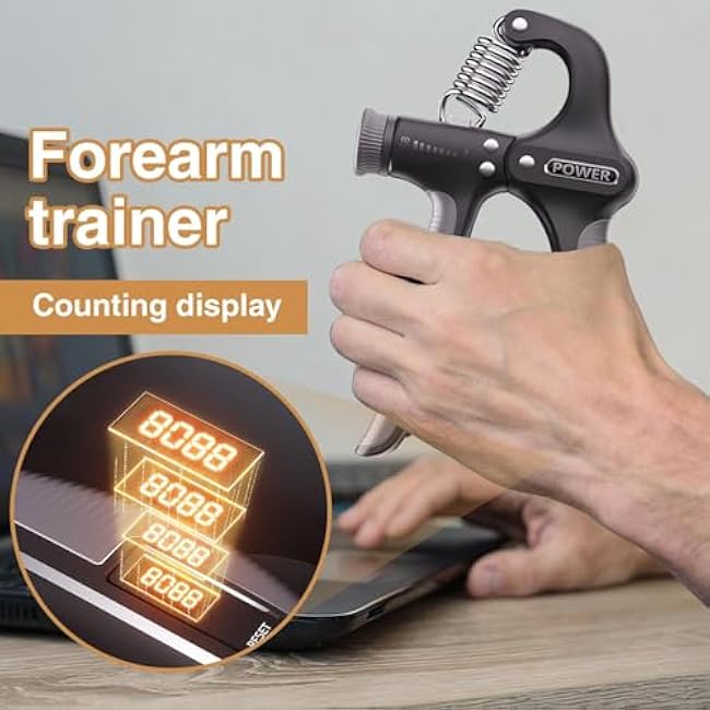 Grip Strength Trainer - Digital Forearm Exerciser for Strengths Building and Injury Recovery with Adjustable Resistance, Hand Gripper for Gym, Home, Travel, Abs Black, Portable 11 130 Lbs