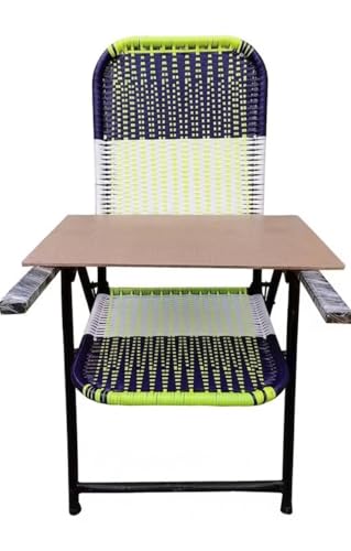 Image of PIKMENGO | Blue Folding Study Chair, Woven Plastic Seat, Steel Frame, for Students and Offices