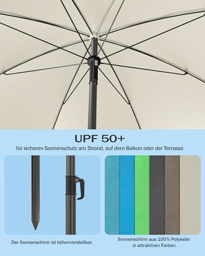 Menz Sonnenschirm Balkon + Sonnenschirmhülle - UV50+ Strandschirm 180 cm, Balkonschirm mit Knickfunktion, Gartenschirm, Sonnenschirm Strand - Fb. Beige 6