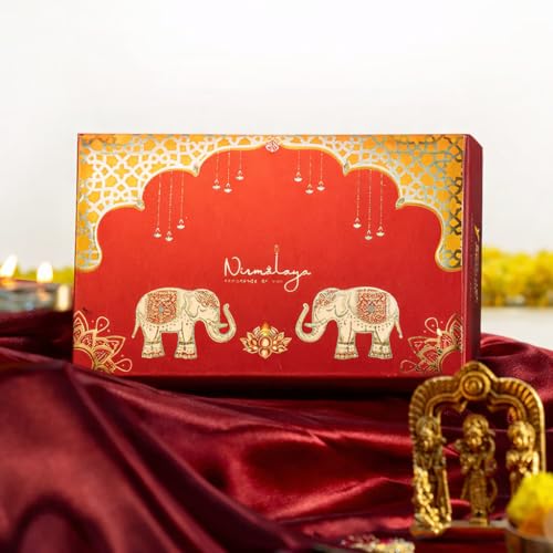 Image of Nirmalaya Airavat Jharokha Gift Set with Incense Sticks, 3 Jharokha Diya Wall Decor, 3 Diya Lights & 2 Havan Cups | Gift Box for Housewarming, Wedding, Anniversary, Diwali & Pooja