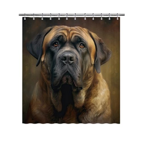 Ganshan Bi Funny Mastiff Shower Curtain Colorful Dog Pet Animal Art Print Bath Curtains for Bathroom Home Decoration with 12 Hooks Waterproof Fabric 72x72 Inch