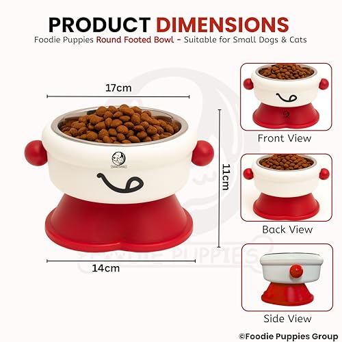 Image of Foodie Puppies Pet Elevated Cat Bowl - (Fun Face Round Bowl) | Detachable Stainless Steel Raised Bowl for Food & Water Feeding | Durable, Anti-Vomiting, Mess-Free Feeder for Cats, Kittens & Puppies