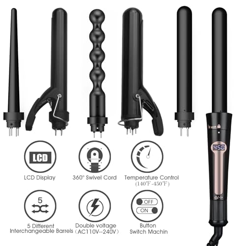 Image of Curling Iron, Curling Wand Set (Black, Curling Iron (0.35 inch -1.25 inch))