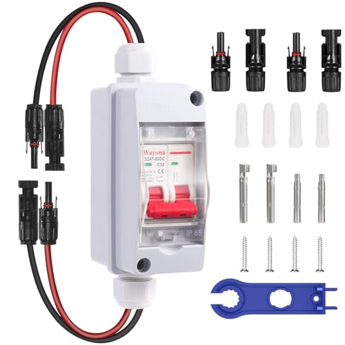 Wayona Solar Panel Disconnect Switch DC 500V Circuit Breaker Box 32Amp IP65 Waterproof Miniature...