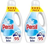 Persil Non Bio Laundry Washing Liquid Detergent outstanding stain removal in quick & cold washes tough on stains, gentle next to sensitive skin 95 washes (2.565 L) (Pack of 2)