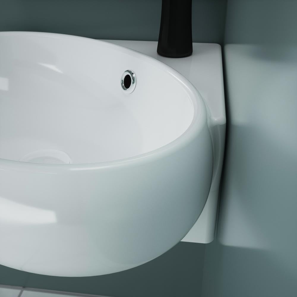 Durovin Bathrooms - Lavabo da bagno in ceramica, da appendere alla parete, salvaspazio, per guardaroba e bagno, forma rotonda compatta (400 x 380 x 145 mm)