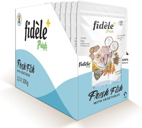 Fidele+ Fresh Dog Meal Topper Wet Food | Grain-Free, All-Natural Soft Food & Kibble Enhancer, No Preservatives, All Life Stages (100 g (Pack of 12), Fish & Vegetables)