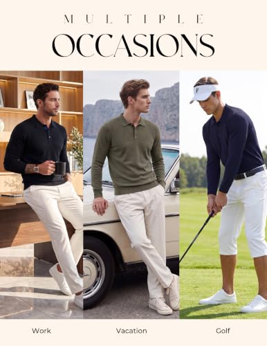 PJ PAUL JONES Polo para Hombre de Punto Ligero con Cuello, Manga Larga, Corte Regular, para Otoño e Invierno, Uso Casual, Negocios, Trabajo y Golf miniatura 5