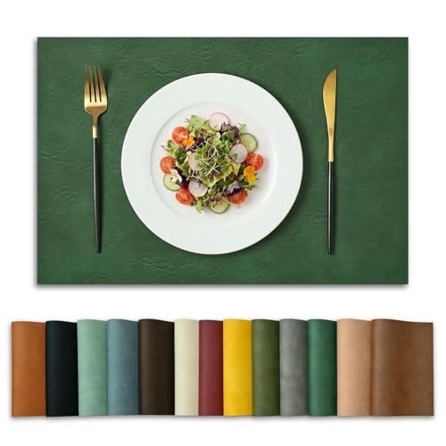 Artoid Mode Lot de 6 Sets de Table en Cuir Vert Foncé 30 x 45 cm, Set de Table Lavable Antidérapant Double Face Résistants à la Chaleur Décoration de...