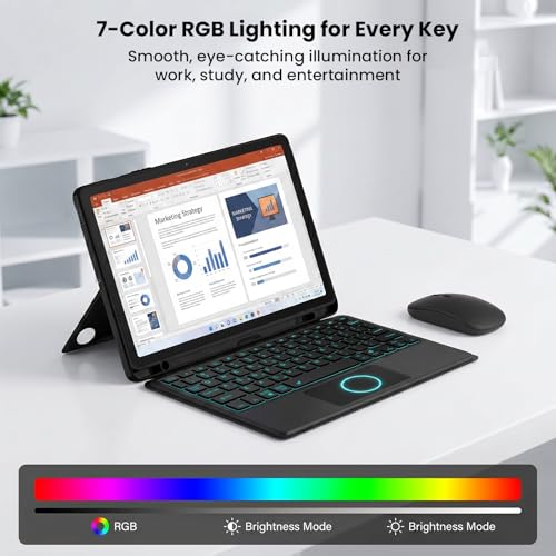 Image of Keyboard Case for Samsung Galaxy Tab A9 Plus, A11+ Folio Cover with Keyboard SM-X230, SM-X236B, X210, X215, Smart Trackpad, RGB Backlit, Adjustable Kickstand, Pen Holder, Detachable Keyboard