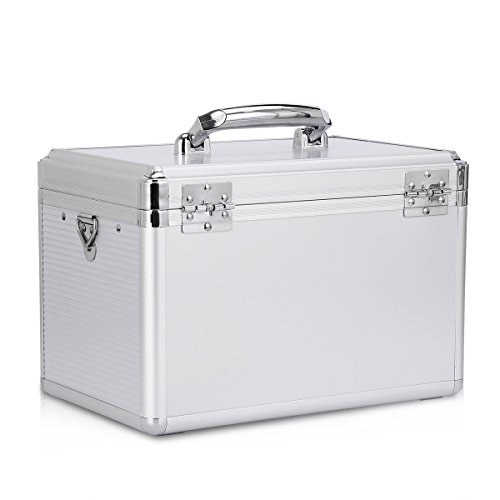 Ollieroo Locking Medicine Box with Key Portable Lock Box for Medication First Aid Box Medium 7.7 x 7.9 x 12 inches Silver