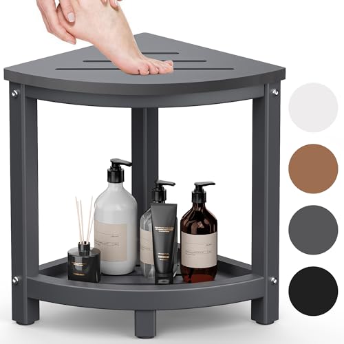 ONSGLM Shower Stool for Inside Shower Corner Shower Bench Seat HDPE Waterproof Shower Stool for Shaving Legs with Baffle Storage Shelf Shower Seat/Foot Rest for Bathroom Indoor/Outdoor Use Grey