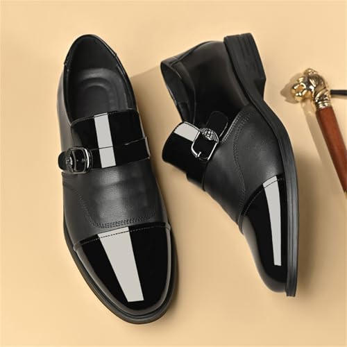Men's Genuine Leather Slip On Loafers Shoes with Monk Strap Low Chunky Heel Non Slip Comfortable Soft Oxford Shoes for Daily Work Party Wedding Formal Office All-Day3