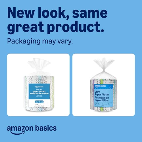 Image of Amazon Basics Ultra Paper Plates, 8.62 Inch, Disposable, 880 Count (4 Pack of 220), Packaging May Vary