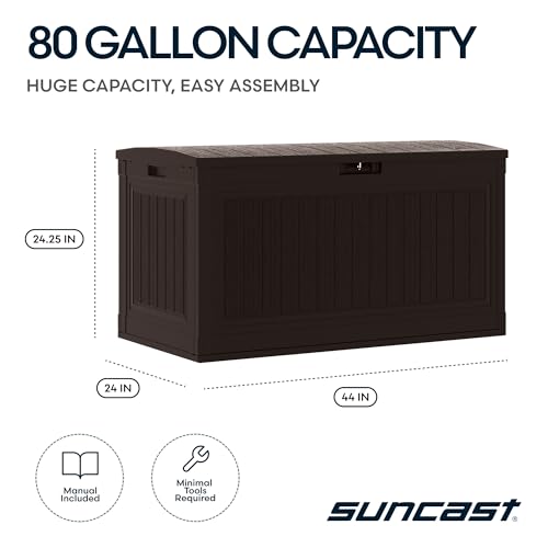 Suncast 80-Gal. Resin Large Outdoor Patio Deck Box with Pad-Lockable Lid, Modern Outdoor Patio Bench/Storage Box for Cushions, Garden Tools, and More, Java - image 3