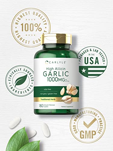 Carlyle CL17831 Garlic Supplement With High Allicin | 180 Caplets | Odorless Garlic Pills | Vegetarian thumb #4