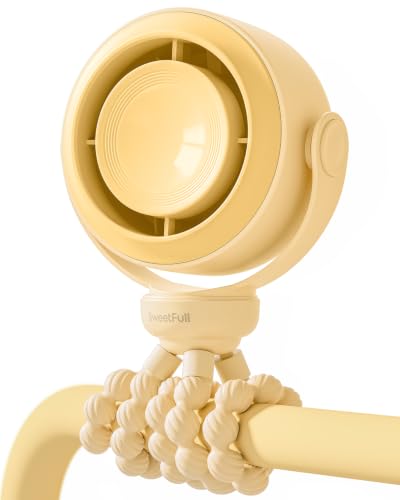 Image of SWEETFULL Portable Stroller Fan, Pinch-Proof Baby Fan - Yellow