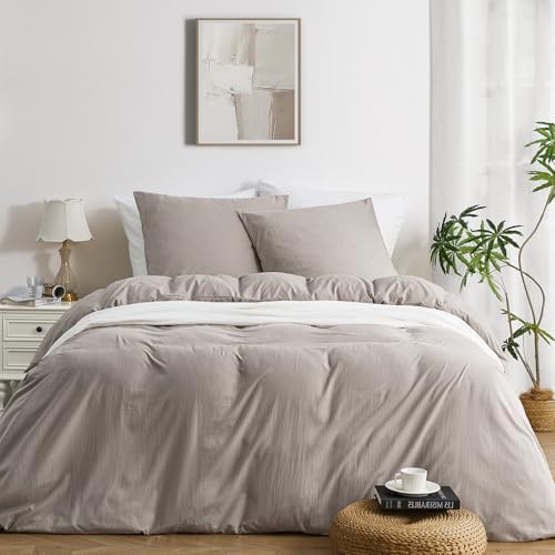 Duvetnova Bettwäsche 135x200 Braun Khaki 2 teilig Superweiche Vorgewaschene Mikrofaser Baumwollähnlich ÖKO-TEX 1 Bettbezug 135x200+1 Kissenbezüge 80x80-alle mit Reißverschluss Brau