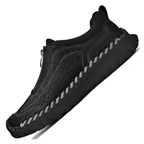 Men's Leather Loafers Italian Handmade Zipper Non-Slip Waterproof Casual Shoes Outdoor Sports Shoes Fashion Hiking Shoes2