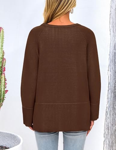 PRETTYGARDEN Women's Knit Fall Sweaters Long Sleeve Pullover Crewneck Split Hem Oversized Tunic Sweater Tops Winter Clothing2