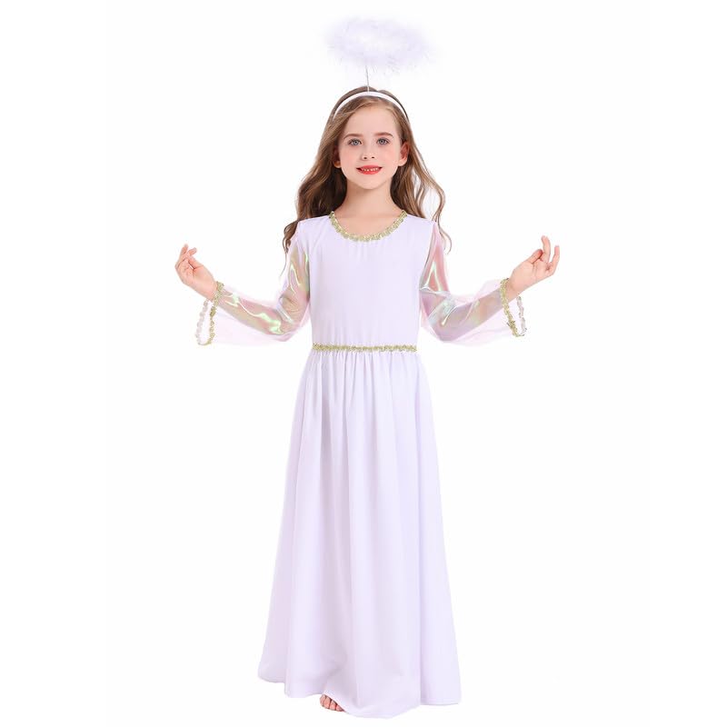 Funjoyz Angel Costume for Children Girl Boy, White Angel Costume for Children, Christmas, Halloween, New Year, Carnival Masquerade Birthday Party, Angel Clothing Accessories