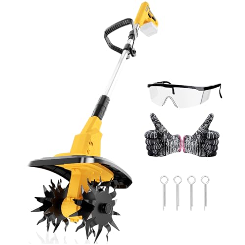 Cordless Tiller Cultivator for Dewalt 20V Battery, 360RPM Floding Electirc Garden Tiller, Battery Powered Tiller with 9I - Detailed View