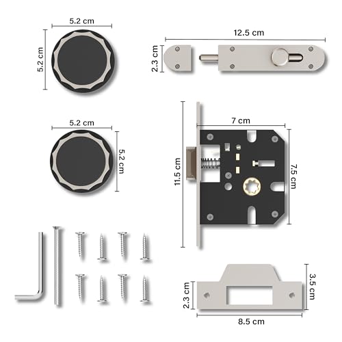 Image of Gloxy Mortise Keyless Knob Handle for Mortise Keyless Round Lock for Balcony Keyless Lock Handle Set for Storeroom, Store Room, Office |Satin & Black Finish (2 Years Warranty, Pack of 1)