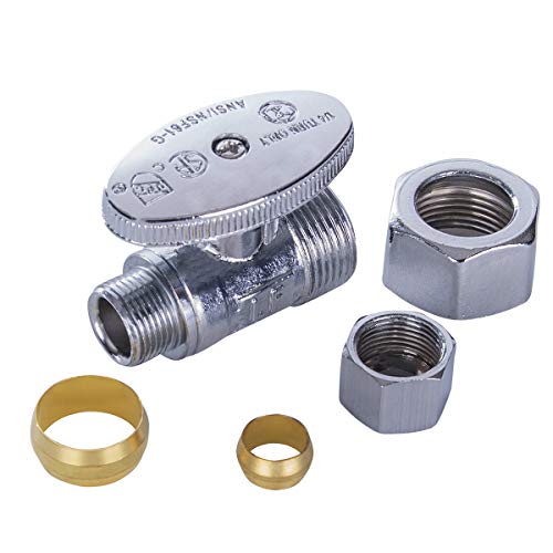 Image of Midline Valve 82358QS-OM-5 Water Supply Stop Valve with Quarter Turn Wheel; One Piece Design; Straight Shut-off for Toilet, Sink, Dishwasher; 5 /8 in. COMP x 3 /8 in. COMP; Chrome Plated Brass (5 Pack)