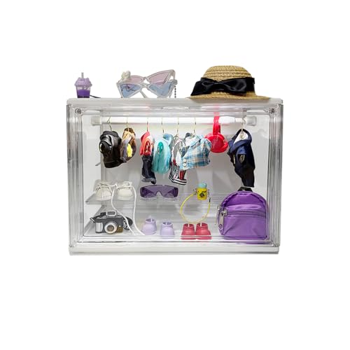 LED Lighted Transparent Doll Wardrobe with Type-C Power Sound Activated & Always-On Modes Stackable Display Closet Compatible with Labubu 15/17cm Doll Clothes (Wardrobe Only)