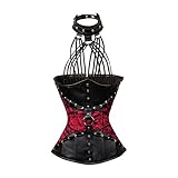 Neckholder Korsage FeelinGirl Damen Neckholder Korsage Gotik Corsage Steampunk Vollbrust Brokatmuster Vintage Retro Dessous