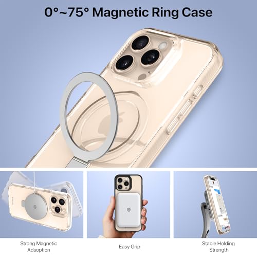 Image of eller sante Solarix Magpro Back Cover Case for iPhone 16 Pro Max with Magnetic Alloy Ring Metal Kickstand Camera Protector TPU Shockproof 10ft Drop Protection Compatible with Mag-Safe- Clear