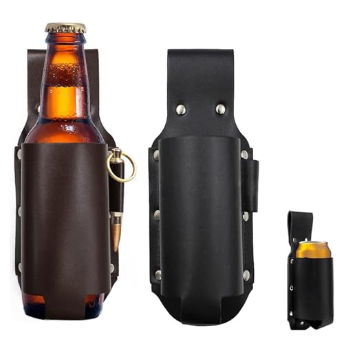 SIXHAOBU 2 Piezas Funda Cuero de Botellas, Regalo Cervecero para Hombre, Se Puede Colgar Alrededor de la Cintura, Cervezas Latas de, Adecuado para Uso al Aire Libre