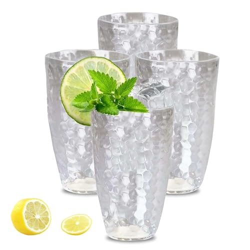 ALAYSTAR Premium Pack of 4 Swirl Plastic TUMBLERS Glasses – Each Glass Holds 670ML – Acrylic TUMBLERS Washable BPA Free Tumbler Glass