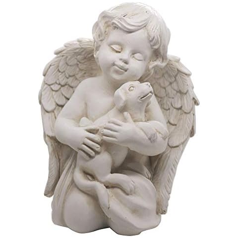 Angel with Dog Statue Pet Dog Memorial Statue Indoor Outdoor Home Garden Guardian Rememberance Dog Puppy Figurine, 7 inch Cover