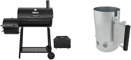 Royal Gourmet CC1830FC - Ahumador de carbón offset (parrilla + cubierta) y GrillPro 39470 - Arrancador de carbón para chimenea, color plateado