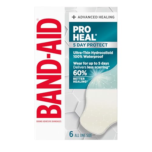 BAND-AID Brand Pro Heal 5 Day Protect Ultra-Thin Hydrocolloid 100% Waterproof First Aid Adhesive Bandages for Advanced Healing and Less Scarring Versus Uncovered Wound Large Size 6 ct